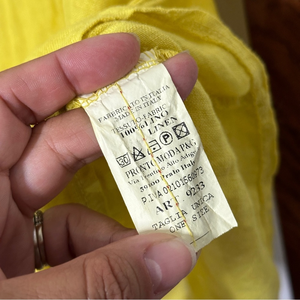 Made in Italy LARGE Yellow 100% Linen Tie Waist Blouse - Picture 6 of 7